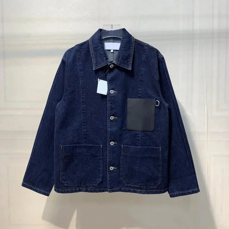 

Autumn Winter High Quality Fashion Classic Denim Coats Men's Women's Loose Casual Tops Jackets Leather Pockets Loe Outerwear