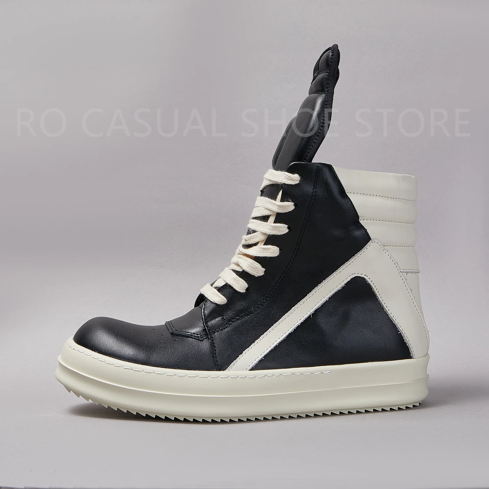 

Ricks Genious Black Leather High Top Geobasket Owens Quality Men Shoe Zipper Women Sneaker Casual Owens Design boots & Shoes