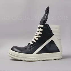 Ricks Genious Black Leather High Top Geobasket Owens Quality Men Shoe Zipper Women Sneaker Casual Owens Design boots & Shoes