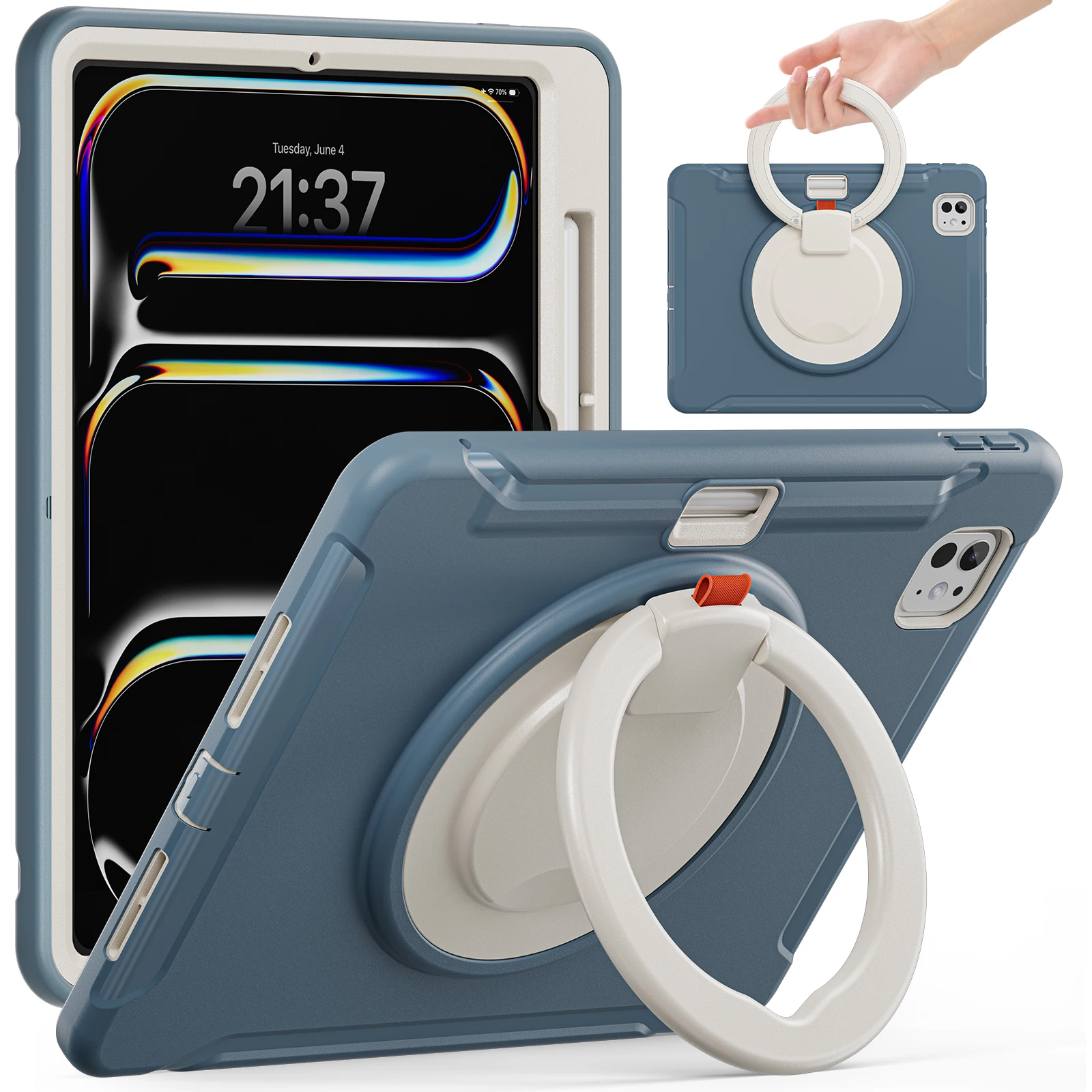 

Чехол-подставка для Apple iPad Pro 11 2024 M4, модель A2836 A2837 A3006, вращающийся сверхмощный чехол с гнездом для ручки, 3-слойный корпус из ПК-ТПУ