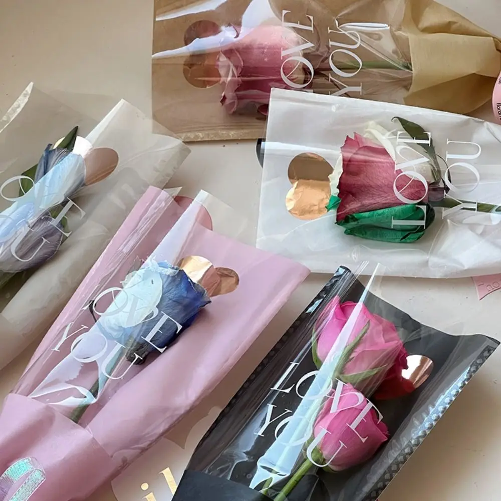 

10PCS Transparent Kraft Paper Flower Packaging Bag Waterproof Plastic Bag Flower Wrapping Paper Package Supplies