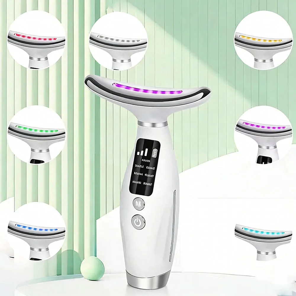 7 Colors LED Lights Face Neck Beauty Device EMS Vibration Massage Improve Neck Lines Home Use Face Lifting Machine
