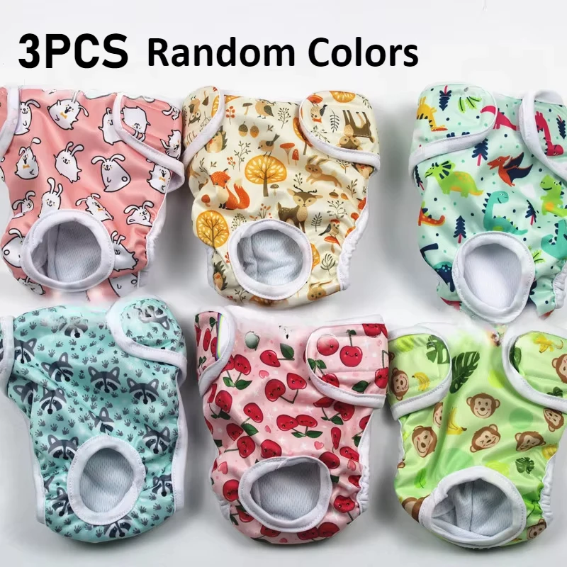 Couches lavables pour chiennes (lot de 3), taille ajustable, culottes physiologiques pour chiennes pendant leurs règles, réutilisables, couleur aléatoire_voghion.com