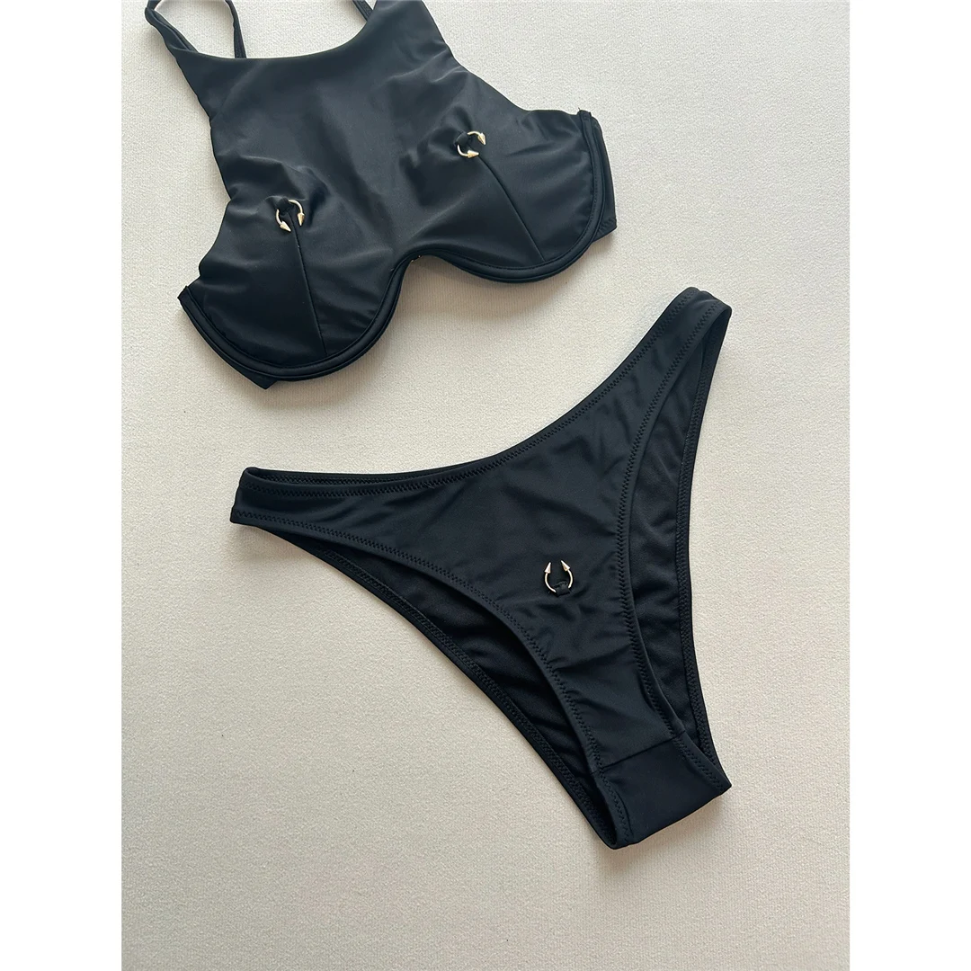 Bikini mit hohem Halsausschnitt und Bügel, Damen-Badeanzug, zweiteiliges Bikini-Set, brasilianischer Schnitt, gepolsterter Badeanzug, Badebekleidung, Modell V7514. – Detail 11