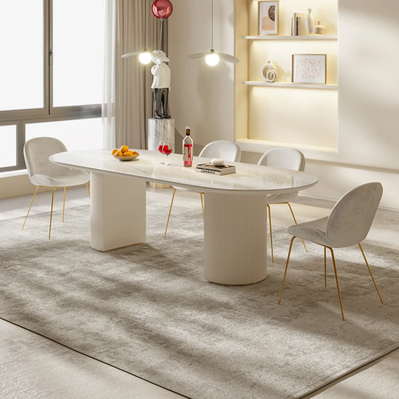 Stone Plate Modern Simple and Light Luxury High-End Internet Celebrity Minimalist White Oval Rectangular Dining Table