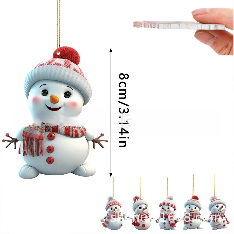 Acrílico Cartoon Christmas Pendant, boneco de neve, casa, jardim, decoração do partido, árvore de Natal, 2D