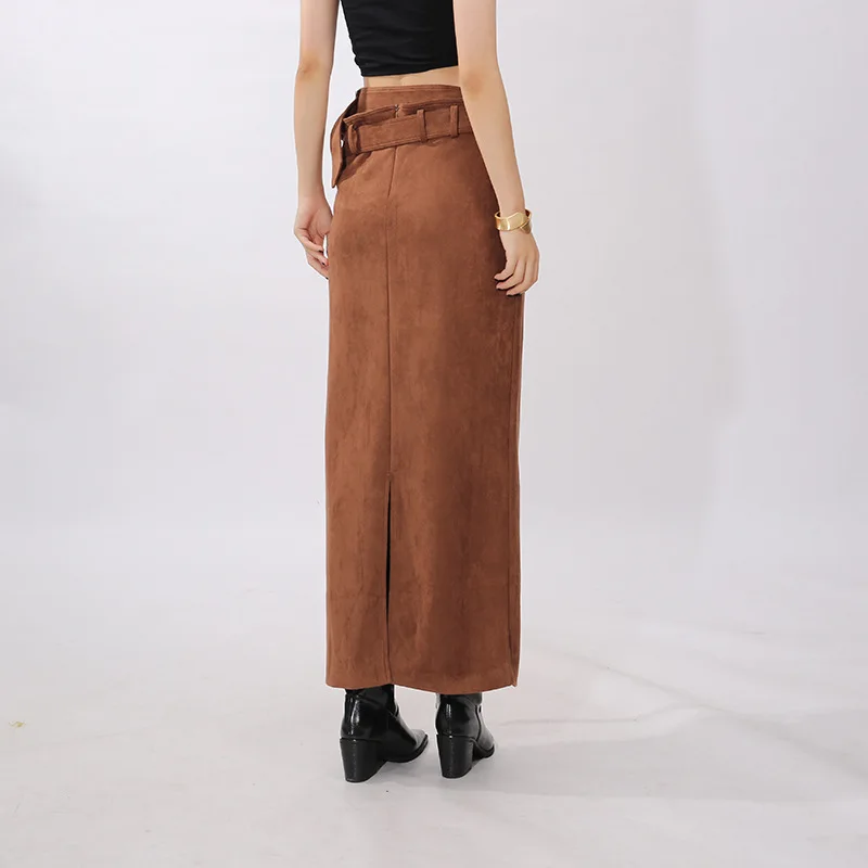 French Style Elegant Vintage Commuter Bodycon Skirts High Waist Belt Slim Fit Slit Temperament Versatile Long Skirt Women Autumn