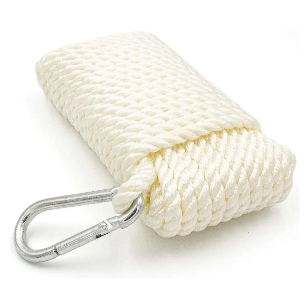 3/8"x50' Nylon Marine/Boating Twisted Anchor Line - สีขาว ความยาว 50 ฟุต