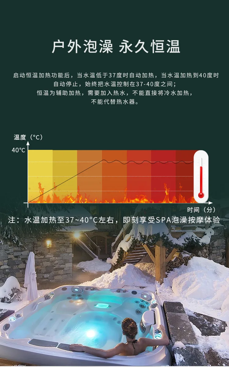 Outdoor hot spring, luxury surfing massage large pool bathtub, heated villa large multi-person bath