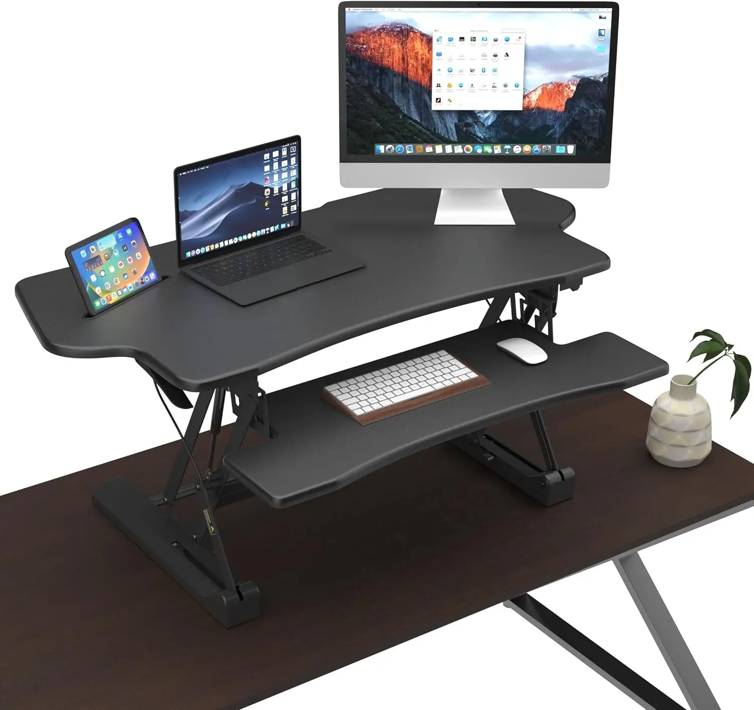 Instale-o! Altura Ajustável Permanente Desk Converter, 48 "Wide Desk Sit-to-Stand Desk Lift com Gás Spring Fits Monitores Duplos