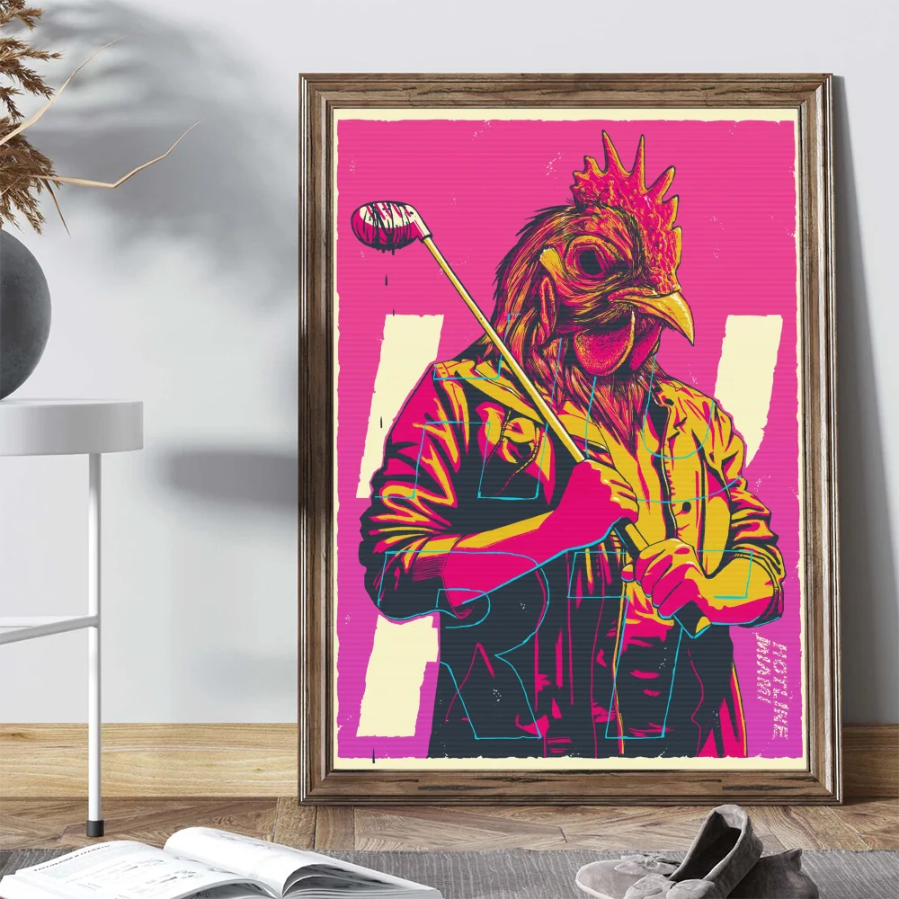 Hotline Miami  Poster Self-adhesive Art Poster Retro Kraft Paper Sticker DIY Room Bar Cafe Vintage Decorative Painting