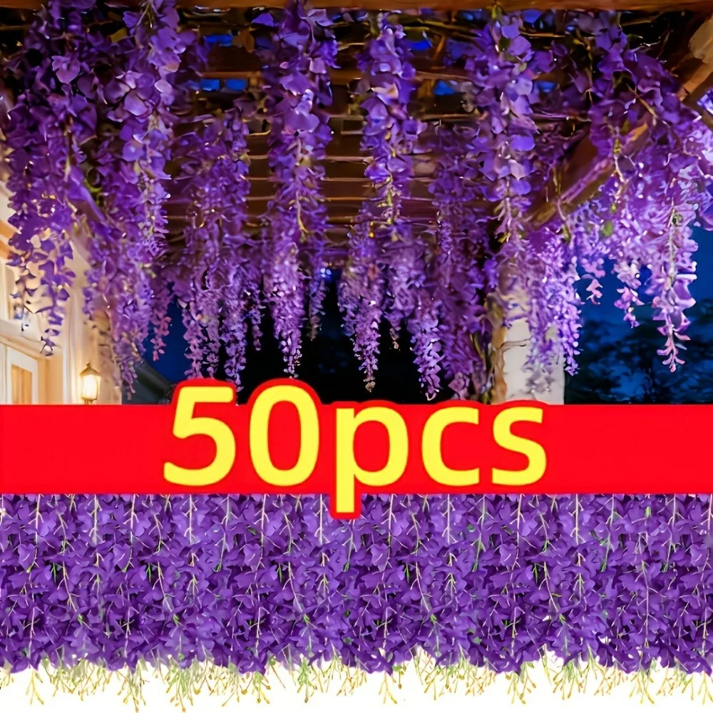 

50 шт. искусственных висячих цветов глицинии, зеленые, цветочные гирлянды, для домашних садов, уличных свадебных арок, цветочные украшения