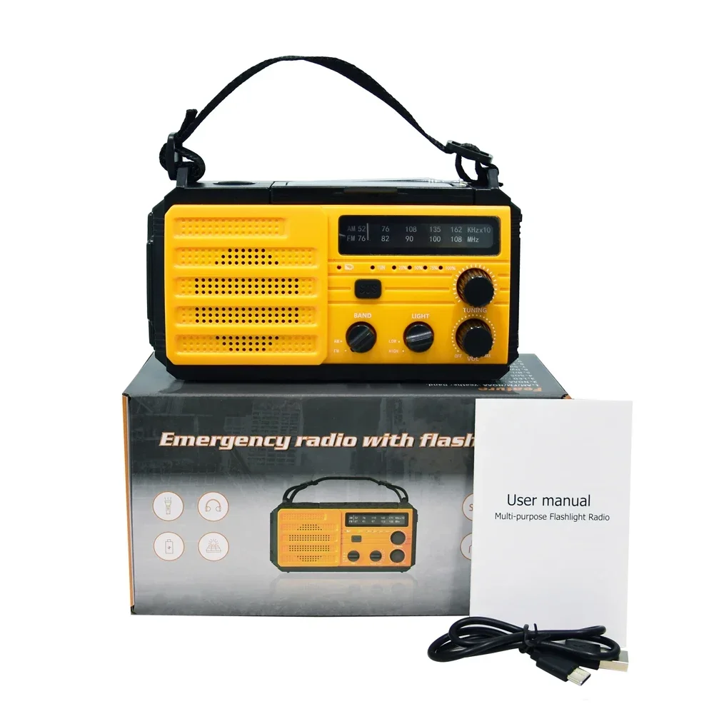 8000mAh Portable Radio Emergency Radio FM Radio NOAA AM Hand Crank Charging / type-c Charging / Solar Powered SOS ABS