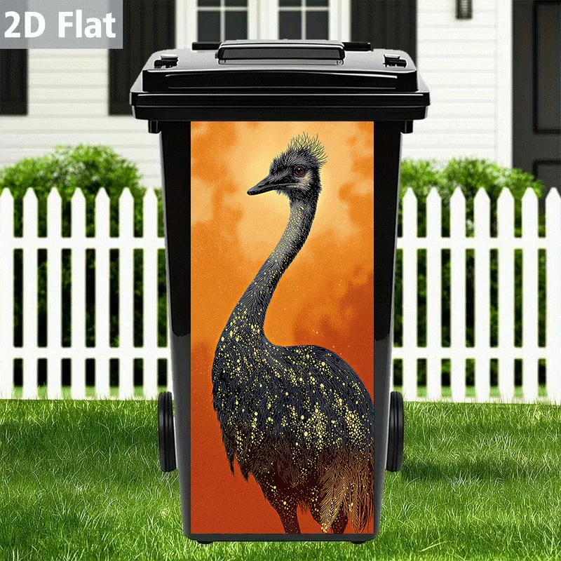 1 Ostrich Pattern Trash Can Sticker - Creative Home Decor - 2D Flat Design