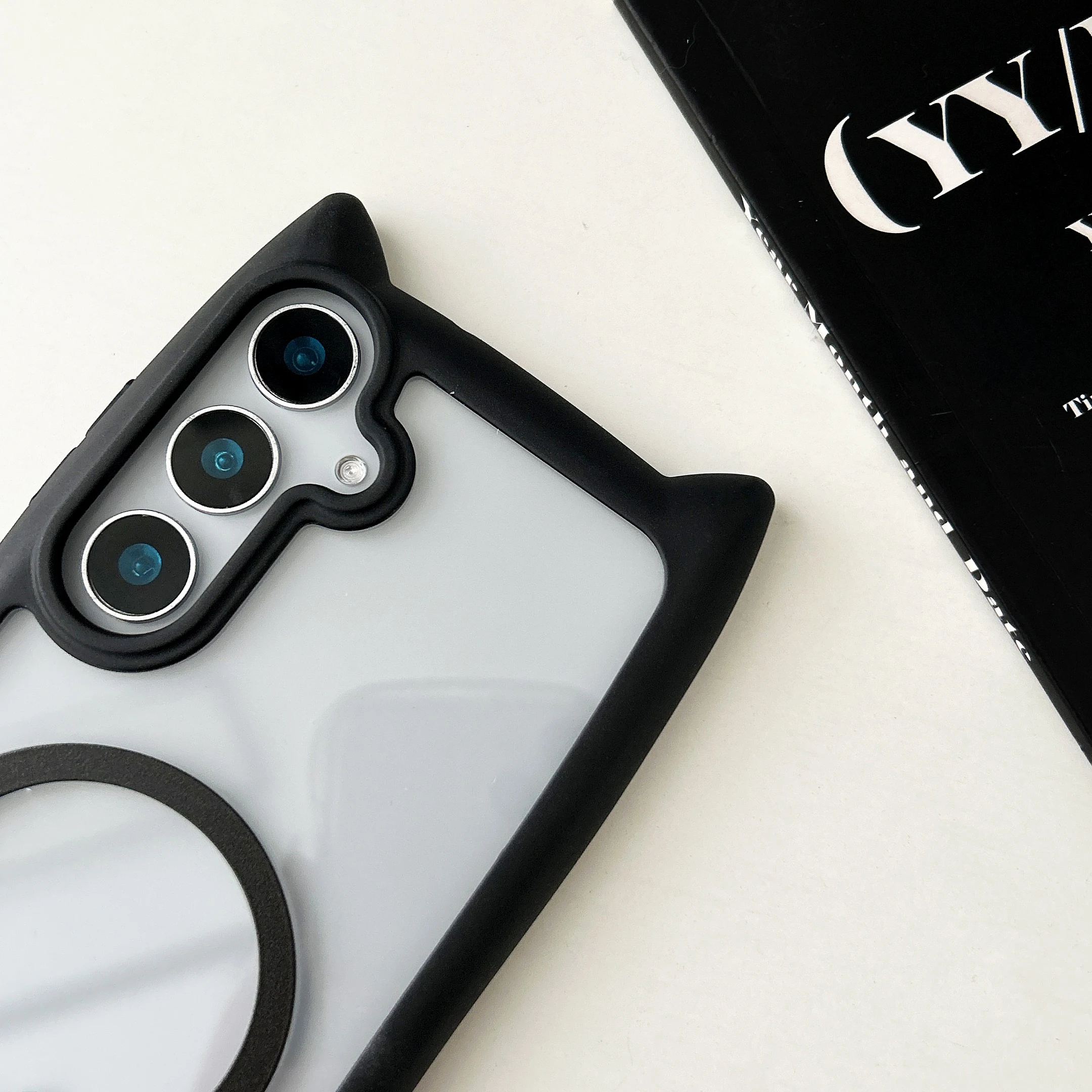 Custodia magnetica Magsafe per Galaxy S25 Plus Cover per orecchie di gatto adorabile per Samsung Galaxy S23 S24 Custodia rigida trasparente per tettuccio antiurto