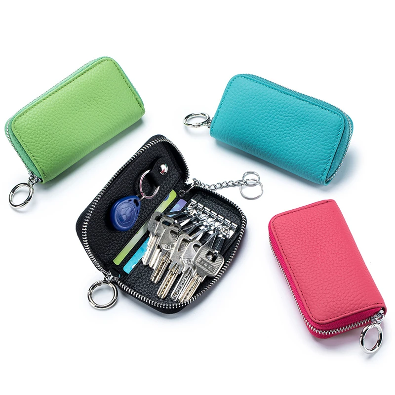 Genuine Leather Keychain Men Women Key Holder Organizer Pouch Cow Split Housekeeper Car Key Case Coin Wallet Mini Card Bag