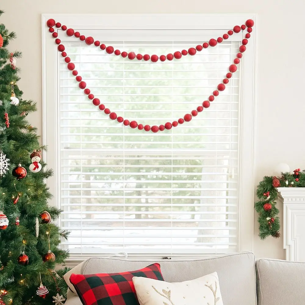 

2.75 Meters Xmas Hanging Pendant Decorative Realistic Red Berry Garland Foam Christmas Bead Chain Window Decoration