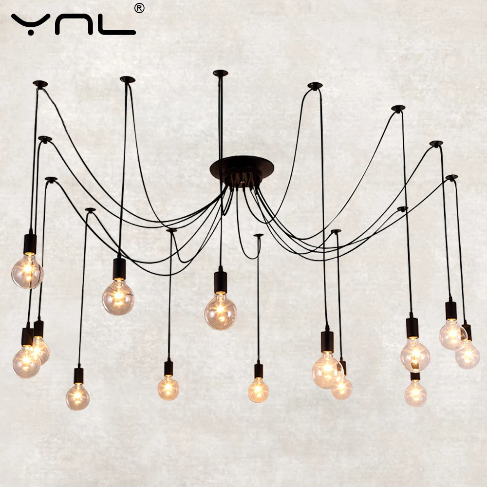 

E27 Hanging Lamps For Ceiling Lamp Pendant Light Fixture Retro Vingta DIY Room Decor Decoration Home For Hall Black Iron Crafts