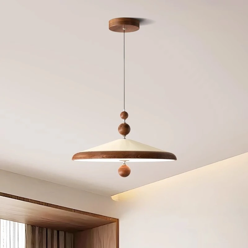 Rocker Flying Saucer Chandeliers LED Dining Table Lights Chinese Retro Walnut Color Retractable Folding Dining Room hanging lamp