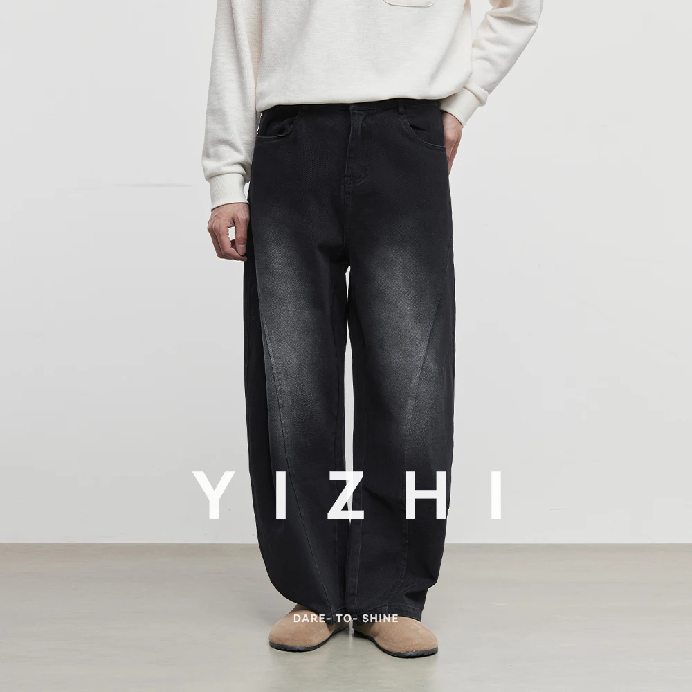 

Модные мужские американские потертые черные джинсы Scimitar 202, осень и зима, новые свободные мужские джинсовые прямые повседневные брюки в стиле ретро