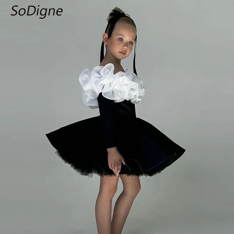 

SoDigne A-line Off Shoulder Short Flower Girl Dress Sleeveless Velvet/Organza 2025 Girls Skirt Party Dresses Kid Gown Customized