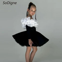 SoDigne A-line Off Shoulder Short Flower Girl Dress Sleeveless Velvet/Organza 2025 Girls Skirt Party Dresses Kid Gown Customized