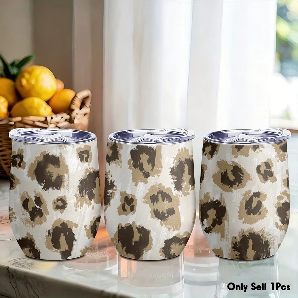 Pink Leopard Print Vacuum Flasks 12oz Eggshell Cup With Lid Portable Coffee Cups Travel Household Office Drinking Mug