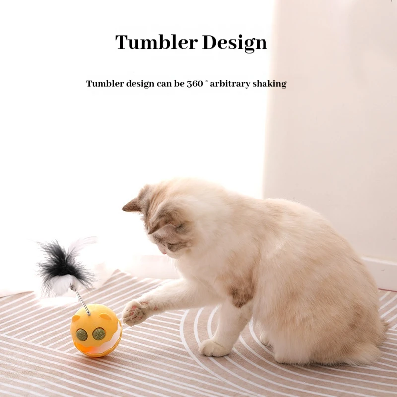 Pet Toy Tumbler Cat Toy Self Hi Cat Mint Ball Soothing Tool Feather Cat Toy Little Monster Tumbler Cute Little Monster Shape