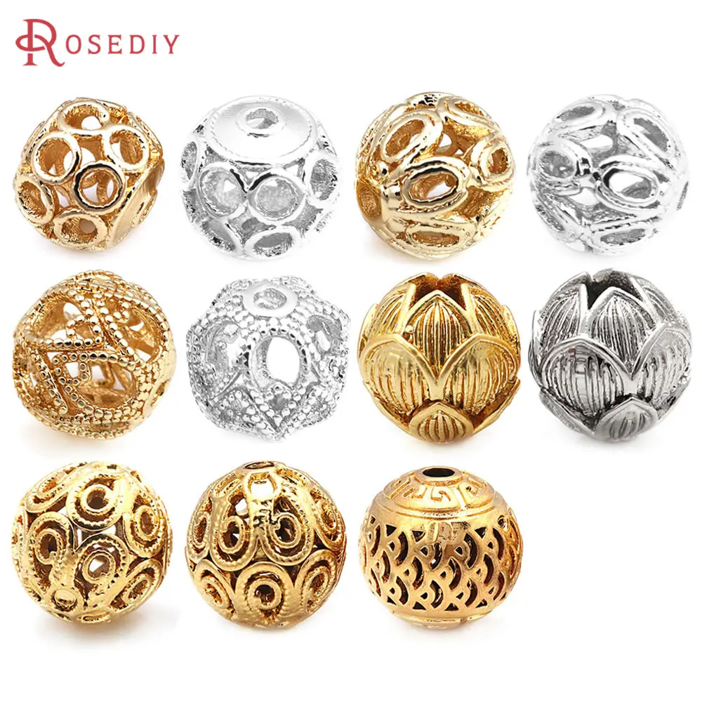 18K Gold Color Brass Hollow Round Spacer Beads Bracelets Beads High Quality Diy Jewelry Making Supplies Necklace Earrings