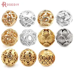 18K Gold Color Brass Hollow Round Spacer Beads Bracelets Beads High Quality Diy Jewelry Making Supplies Necklace Earrings