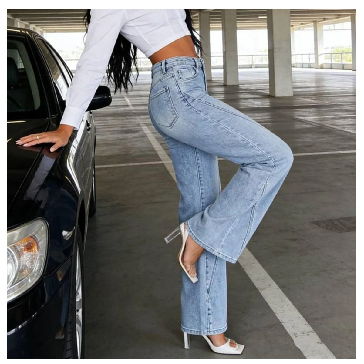 European and American Style Women's Stretch Micro-Flared Jeans Retro 90S Elegant Sweet Denim Trousers Fashion Slim-Fit Long Pant
