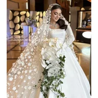 Customized Charming Square Collar Flowers White Wedding Dress 2026 Ball Gown Floor Length Sweep Train Stain Zipper Bridal Gown - Image 3
