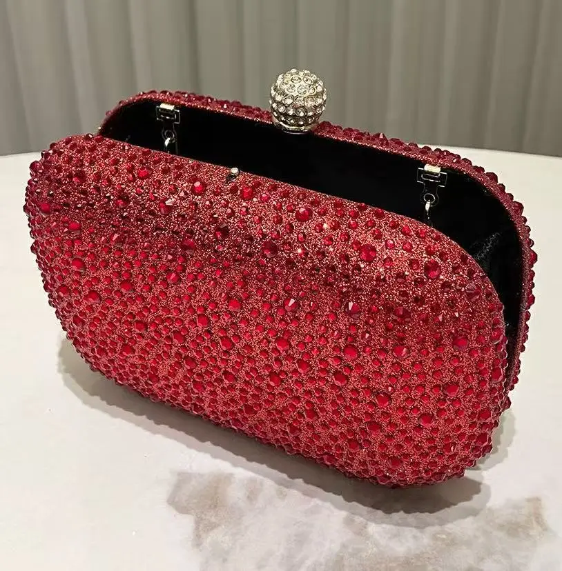 

2025 Ruby Rhinestone Wallet Mini Luxury Women Box Evening Bag Elegant Formal Party Fashion Shiny Handbag Crystal Clutch