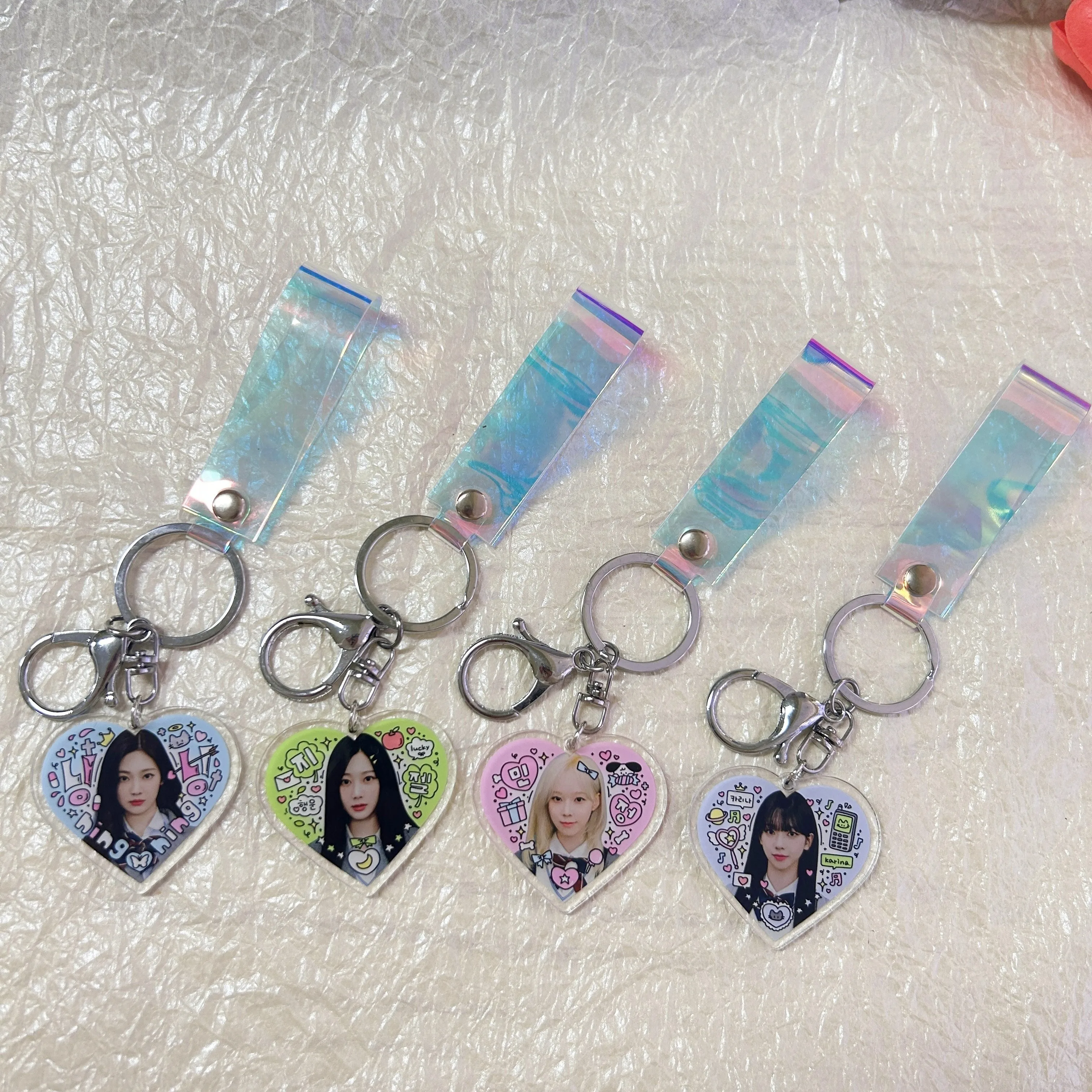 Kpop NINGNING My World AIbum keychain Heart-shaped Figure KARINA Two Side Keyring  WINTER GISELLE Fans Collection Accessories