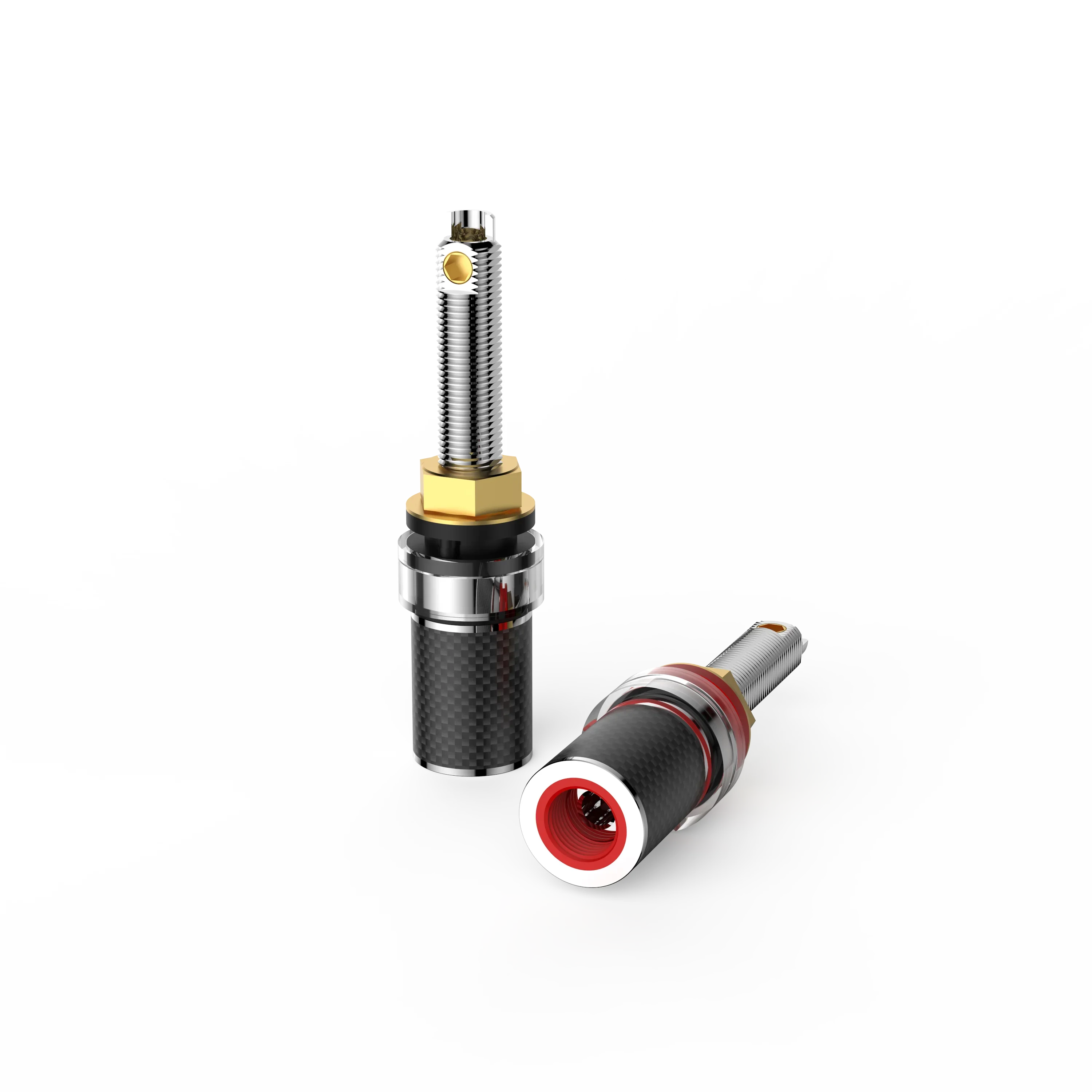 High-End Audio System Upgrade Parts, Viborg BP614R Pure Copper Carbon Fiber Binding Posts with Polarity-Coded Insulators