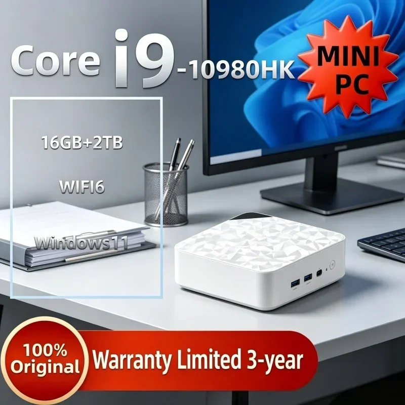 2026 Core I9 10980HK New Hot Mini PC White Polygon Texture Genuine Workstation For Business Apps Daily Office Work