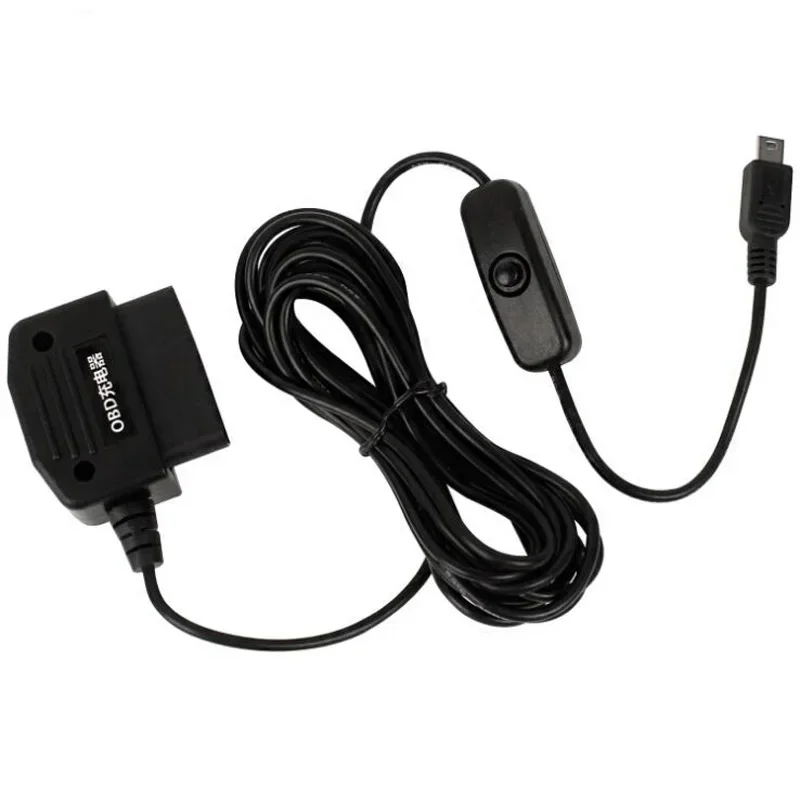 5V 1.5A Mini 5PIN USB Ports Car Step Down OBD Cigarette Adapter Lighter Power Box with 3.5m Switch Cable for Dash Cam Charging