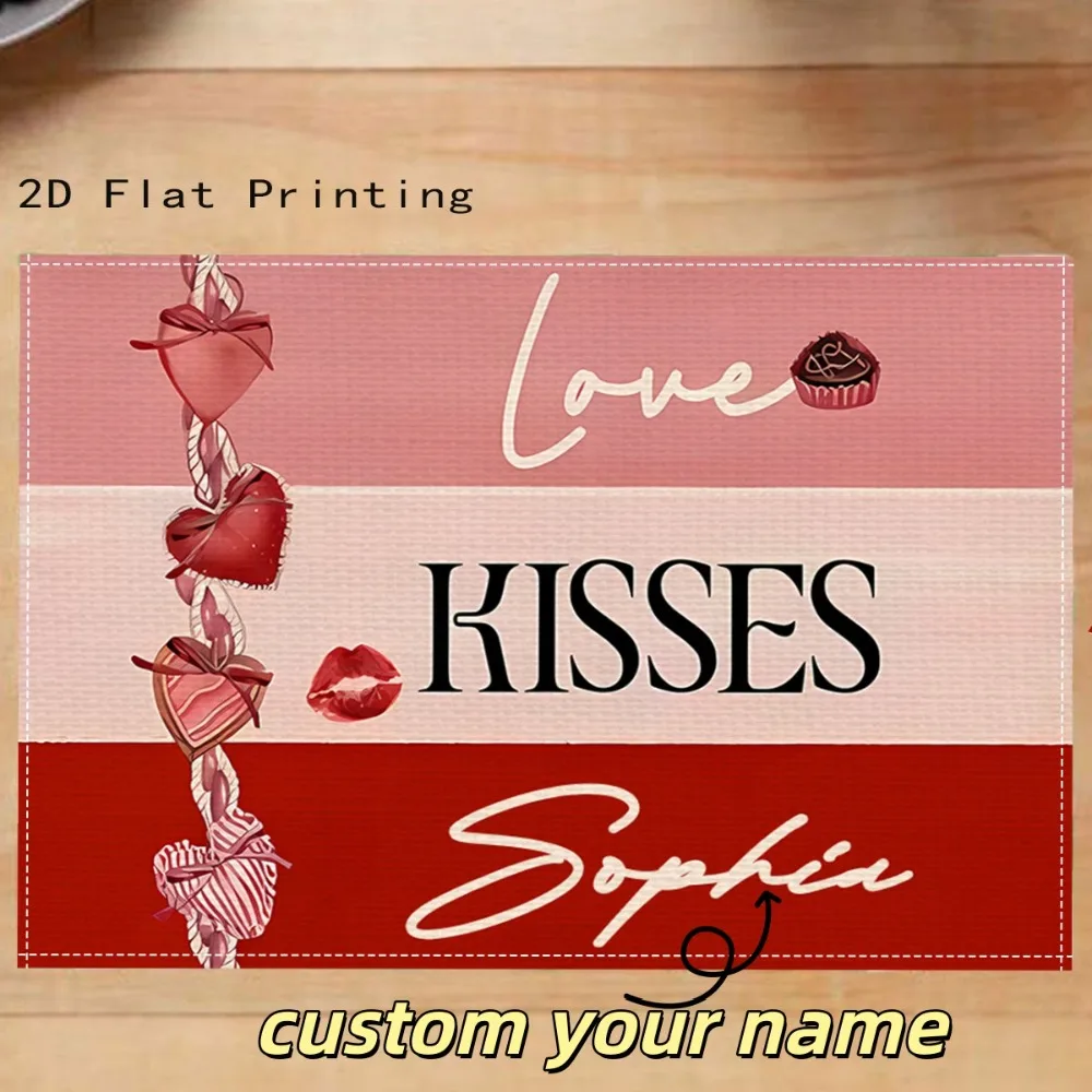 1pc Name/Text Placemat - Custom Table Mat with Name, Elegant & Cute Hand-Painted Look Suitable for Parties,Valentine's Day Gifts
