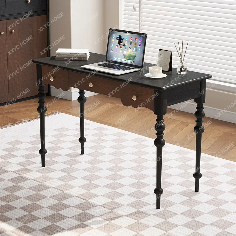 

Y French light luxury cream style solid wood desk small apartment home desk high sense American retro