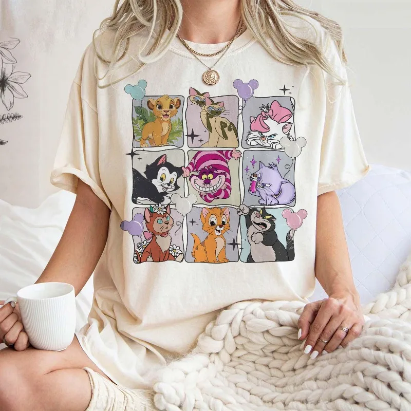 

Retro Disney Katzen Mickey Ballons Shirt Women's T-shirt Four Seasons Men's and Women's Cotton Casual Fashion Retro Clothing