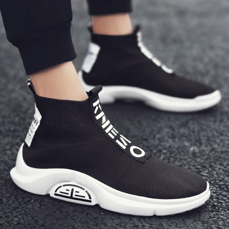 Men\'s Fashion Casual Shoes High Top Male Sneakers Trend Mesh Shoe Cover Foot Breathable Sports Running Shoes New Socks Shoes