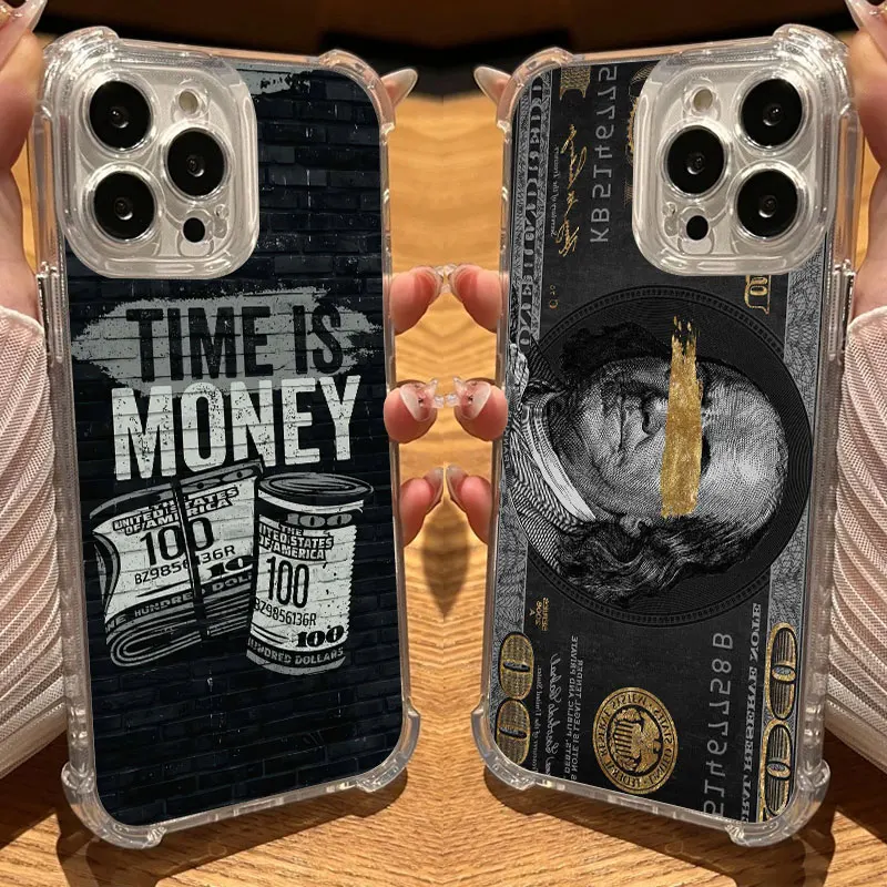 

Black Dollar Time is Money Phone Case Clear For iPhone 17 16 14 15 11 12 13 Pro Max 16E 15 16 Plus 17 Air Soft Shockproof Cover