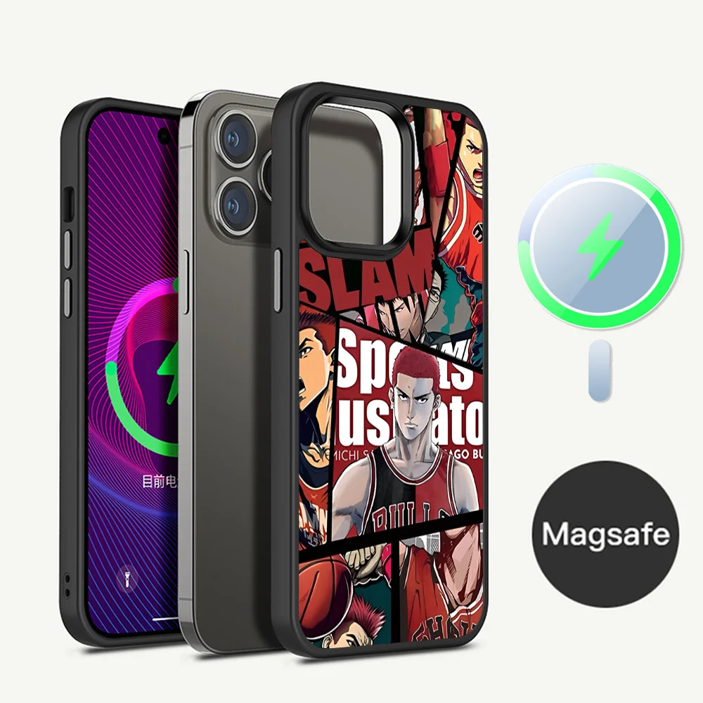 

Чехол Magesafe для телефона с аниме Slam Dunk, магнитный чехол с беспроводной зарядкой для iPhone 11, 12, 13, 14, 15 Pro Max Plus Mini