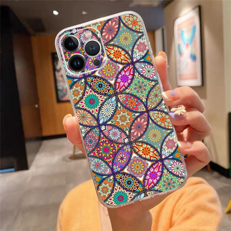 

Phone Case For iphone 17 Pro Max 17 Air 16 15 14 13 Pro Max 15 16 Pro 15Plus Mandala flower totem Art