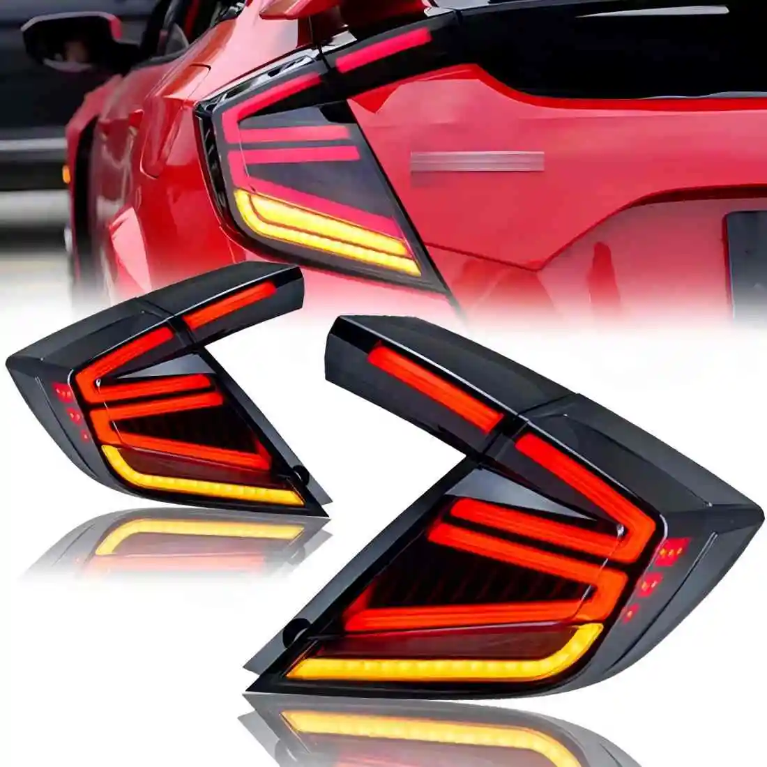 LED Tail Lights Assembly for Honda Civic Type R Hatchback 2016-2022 Sequential Turning Signal Tail Lamps Dynamic Rear Lights