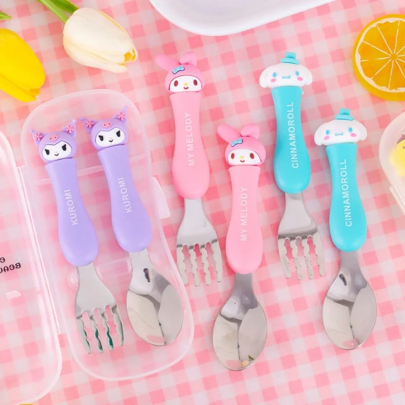 

Kuromi Spoon Fork 2 Piece Set Cute Sanrio Pompompurin Hello Kitty My Melody Stainless Steel Child Tableware Kitchen Supplies