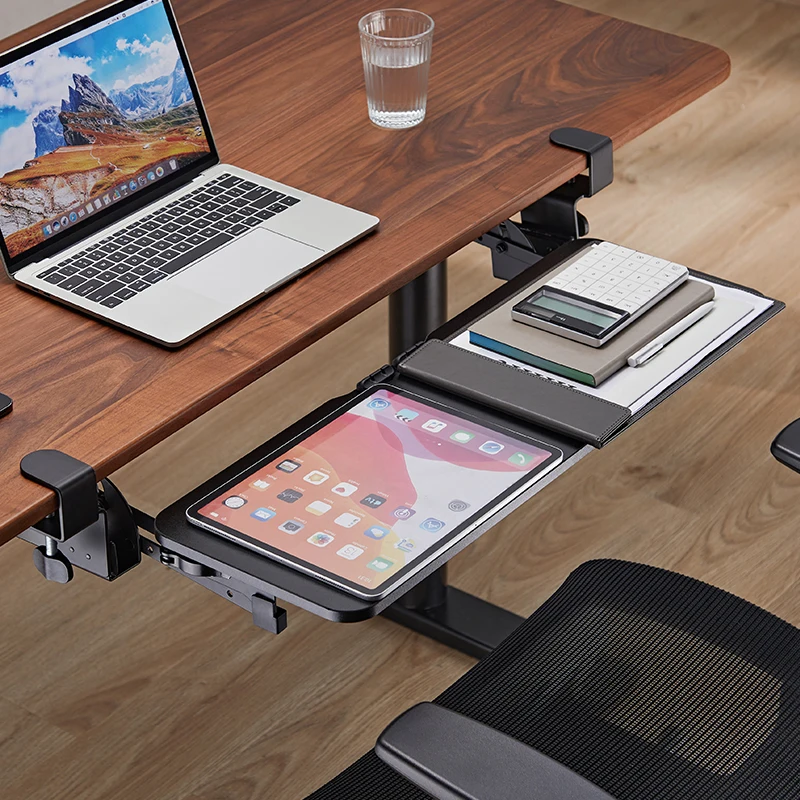 

Slide-Out Under Desk Keyboard Tray No Drill Mouse Storage Organizer for Office Keyboard Rack Smooth Glide Retractable Holder