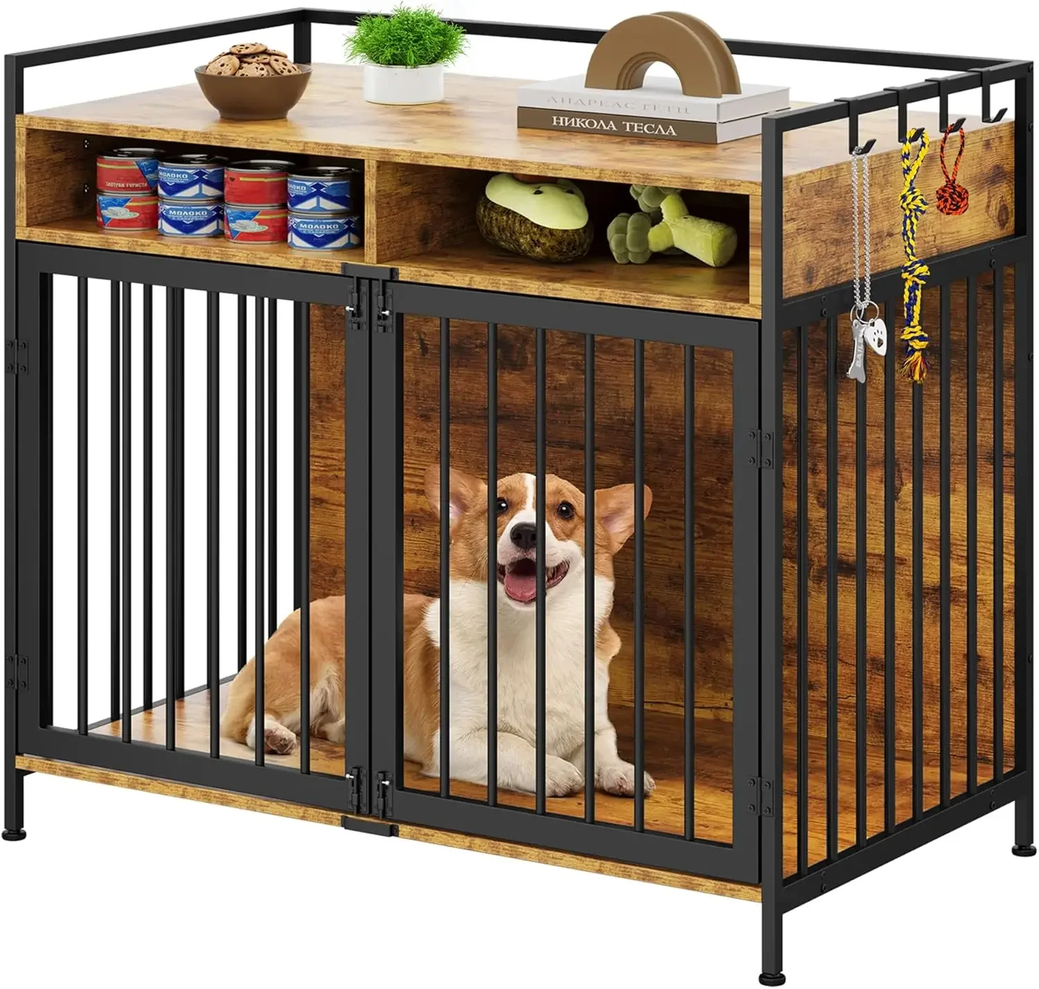 9 Plus Factory Supply Classic Wooden Sturdy Large Dog Crate with 2 Drawers End Table Cage Indoor House with Double Doors