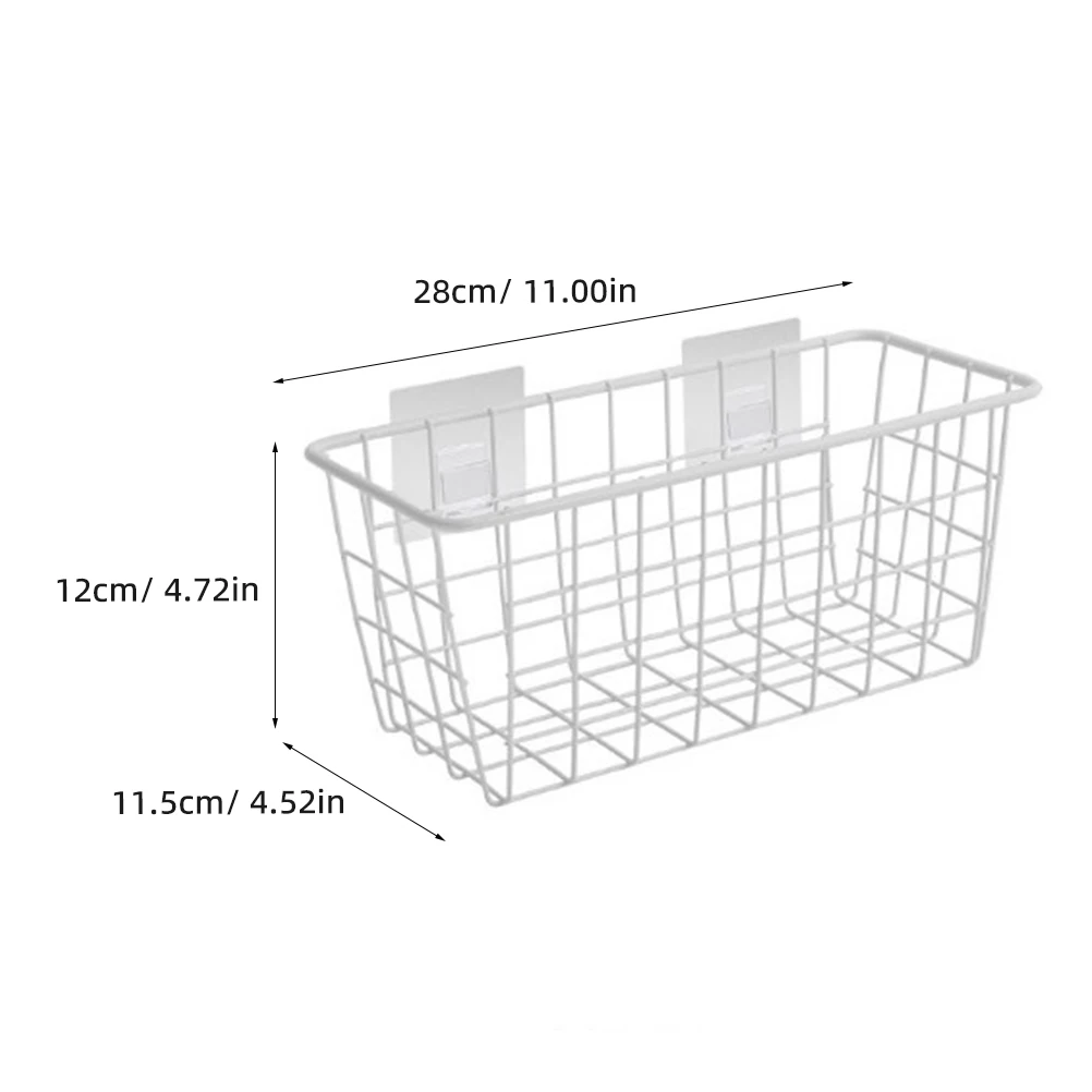 

2pcs Wall Mount Storage Basket Hanging White Iron Kitchen Bathroom Suction Hook Compact Design Space Saving Small Rooms