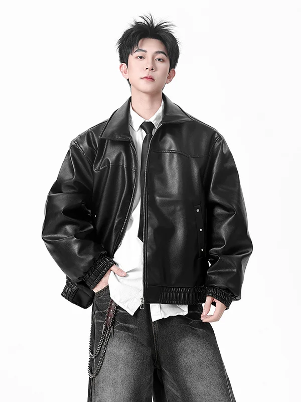 

American Sle ort PU Leather Jaet Men's Winter New High Street Haome Loose Trendy Pilot Jaet Top Casual Faion